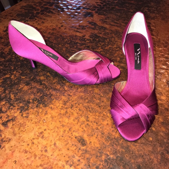 fuschia satin heels